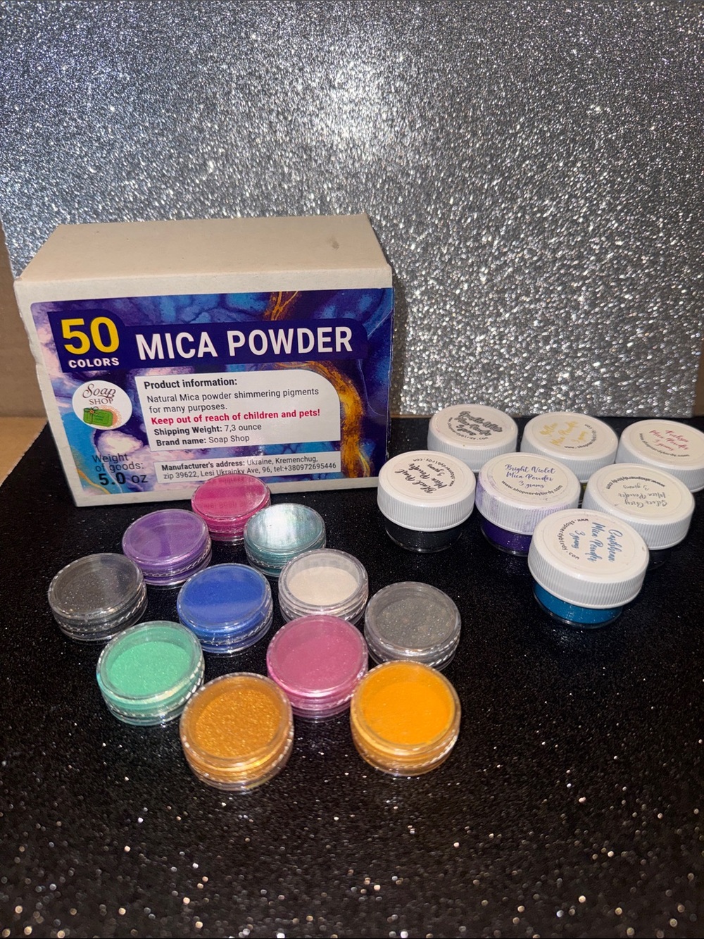50-Color Mica Powder Set - Assorted Shimmer Shades